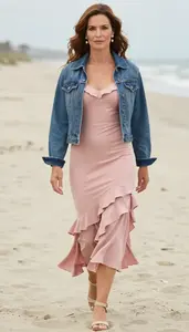 Blush Pink Ruffle Sundress For Women Fashion Stock Photo