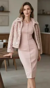 Blush Pink Snap Button Dress For Women Fashion Stock Photo