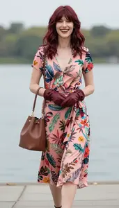 Blush Pink Vibrant Print Dress For Women Fashion Stock Photo