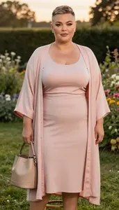 Blush Pink Vintage Tea Length Dress For Women Fashion Stock Photo