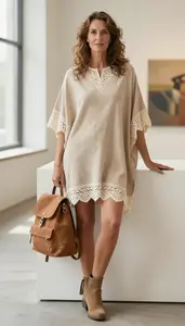 Camel Poncho Dress For Women Fashion Stock Photo