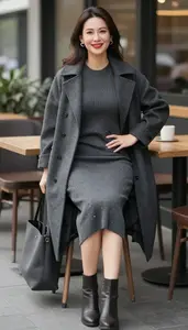 Casual Knit Midi Dress For Women Stock Photo