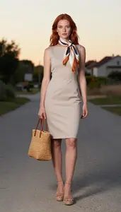 Caucasian Woman Woman Minimalist Outfit Designer Casual Dress