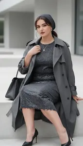 Charcoal Frayed Hem Formal Dress For Women Fashion Stock Photo