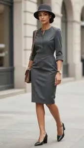 Charcoal Shirt Dress Professional For Women Fashion Stock Photo