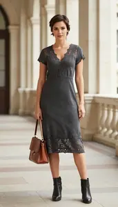 Charcoal Tunic Midi Dress For Women Fashion Stock Photo