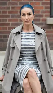 Charming Light Skinned Woman Woman In Striped Midi Dress