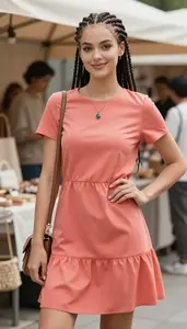Chic Woman In Elevated Casual Dress Stock Photo