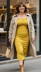 Chiffon Casual Dress Stock Photo Mustard Yellow Fashion