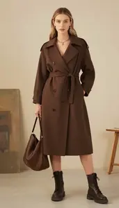 Chocolate Brown Duster Coat Dress For Women Fashion Stock Photo