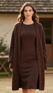 Chocolate Brown Lightweight Dress For Women Fashion Stock Photo