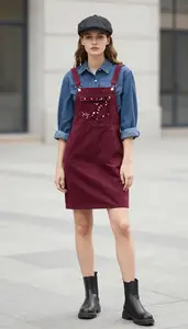 Classic Luxury Burgundy Denim Shirtwaist Dress