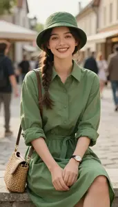 Collared Shirt Dress Stock Photo Forest Green Fashion