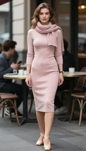 Confident Woman In Mid 30s Woman In Jersey Knit Dress