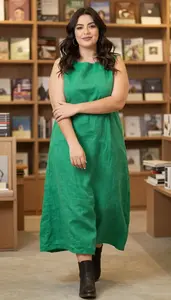 Confident Woman Woman Textured Mix Linen Maxi Dress