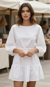 Contemporary Cut Bishop Sleeve Casual Dress Trend Forward Fashion