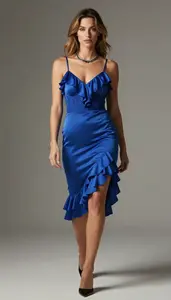 Contemporary Cut Satin Ruffle Evening Dress Editorial Style Fashion
