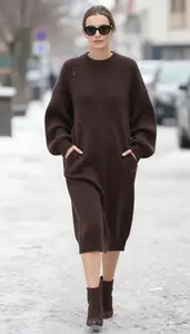 Contemporary Fashion Chocolate Brown Chunky Knit Dress