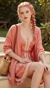 Coral Patterned Bohemian Dress Timeless Woman Fashion