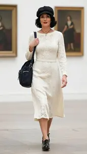 Cream Long Sleeve Dress Well Dressed Woman Fashion