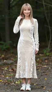 Cream Velvet Dress Polished Woman Fashion