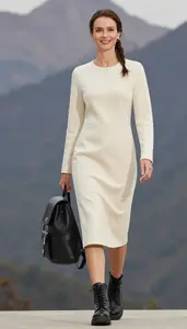 Cream Winter Midi Dress Charming Woman Fashion