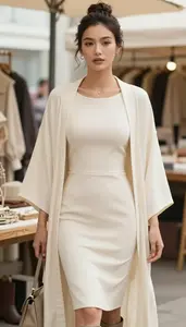 Designer Collaboration Cream Elevated Casual Dress