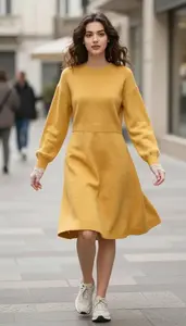 Designer Wear Mustard Yellow Sweater Dress