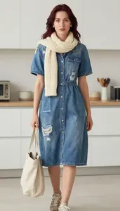 Distressed Denim Dress Stock Photo Cream Fashion