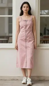 Editorial Patchwork Denim Dress Central European Woman Woman Fashion
