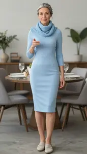 Editorial Style Light Blue Knee Length Dress