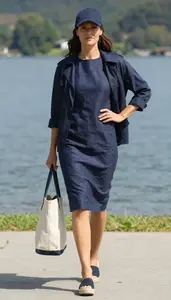 Elegant Central European Woman Woman In Linen Shift Dress