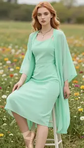 Elegant Woman In Chiffon Tea Length Dress Stock Photo