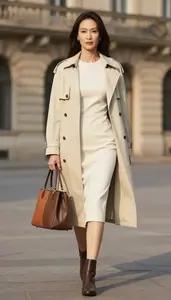 Elegant Woman In Long Sleeve Shirt Dress Stock Photo