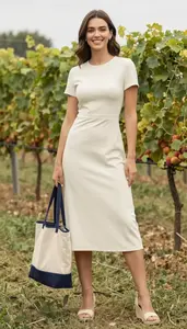 Elevated Casual Dress Stock Photo Cream Fashion