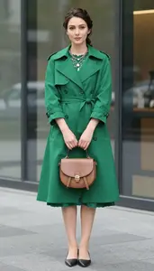 Emerald Green Lace Trim Dress For Women Fashion Stock Photo