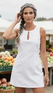 Fabulous Southern European Woman Woman In Keyhole Neckline Casual Dress