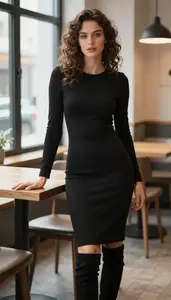 Fabulous Woman In Long Sleeve Midi Dress Stock Photo