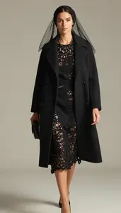 Fashion Forward Black Long Sleeve Lace Dress Stock Photo
