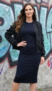 Fashion Forward Black Solid Midi Dress Stock Photo