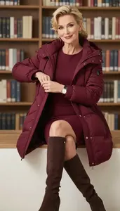 Fashion Forward Burgundy Elegant Winter Dress Stock Photo