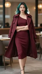 Fashion Forward Burgundy One Shoulder Gown Stock Photo