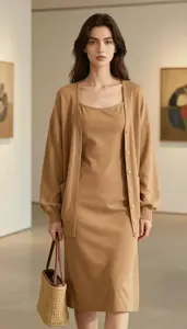 Fashion Forward Camel Cotton Sundress Stock Photo