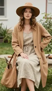 Fashion Forward Camel Linen Midi Dress