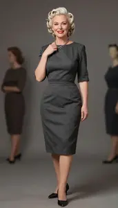 Fashion Forward Charcoal Trumpet Dress Stock Photo