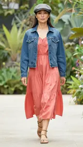 Fashion Forward Coral Romantic Bohemian Dress Stock Photo