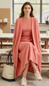 Fashion Forward Coral Harris Tweed Dress Stock Photo