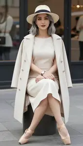 Fashion Forward Cream Shift Midi Dress Stock Photo