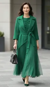Fashion Forward Emerald Green Tulle Overlay Formal Dress Stock Photo