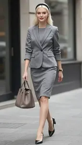Fashion Forward Grey Sophisticated Work Dress Stock Photo